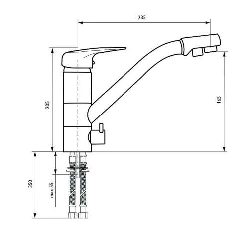 Смеситель для кухни 205/235 2Р /Матовый Черный фото в интернет-магазине BestWood