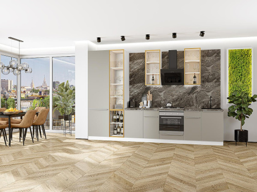 Кухонный гарнитур Фьюжн-08  340х60х234/Silky Grey фото в интернет-магазине BestWood