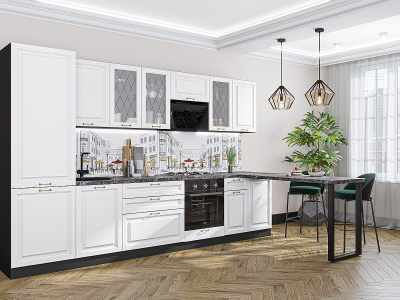 Кухонный гарнитур Ницца-02  330х60х214/Белый фото в интернет-магазине BestWood