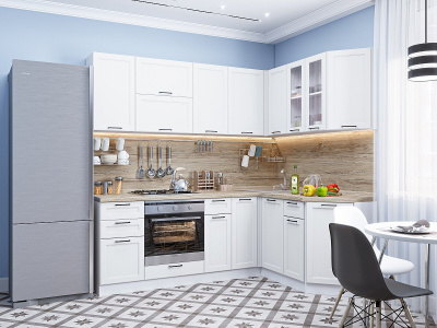 Кухонный гарнитур Барселона-05  220/160х60х214/Белый фото в интернет-магазине BestWood