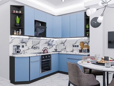 Кухонный гарнитур Фьюжн-04  220/180х60х234/Silky Blue фото в интернет-магазине BestWood