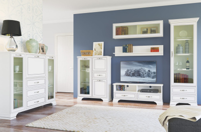 Шкаф с витриной 1V2S 69х39,9х212,1/Вудлайн кремовый фото в интернет-магазине BestWood