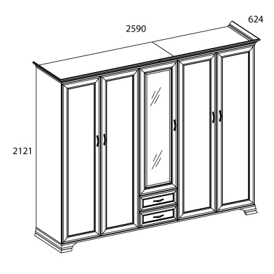 Шкаф 5DG2S Z 259х64,1х212,1/Вудлайн кремовый фото в интернет-магазине BestWood