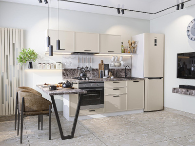 Кухонный гарнитур Фрейм-01  230х60х178,2/Cream Silk фото в интернет-магазине BestWood