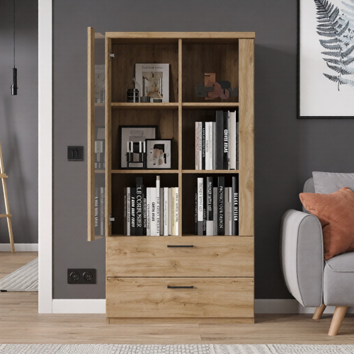 Шкаф с витриной 1V2S3N 80,2х41х157,1/Дуб Наварра фото в интернет-магазине BestWood