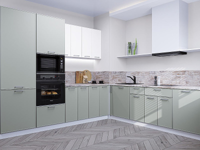 Кухонный гарнитур Квадро-02 240/215х60х214 Белый/Аквамарин фото в интернет-магазине BestWood