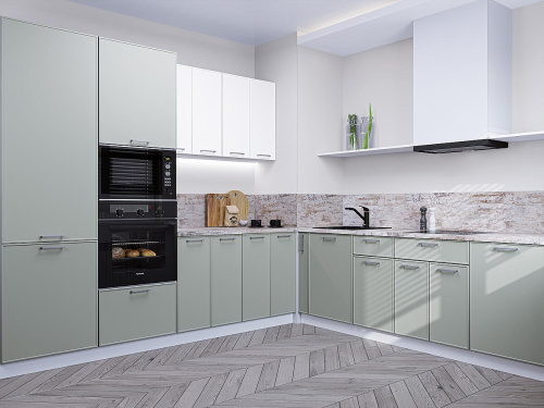 Кухонный гарнитур Квадро-02 240/215х60х214 Белый/Аквамарин фото в интернет-магазине BestWood