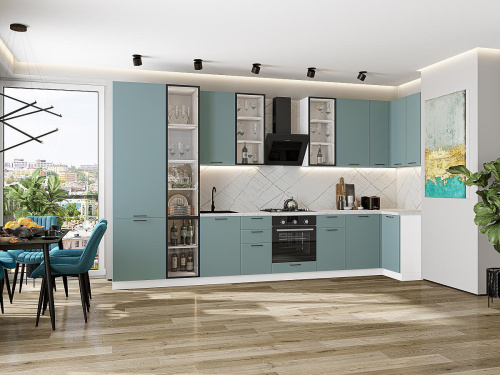 Кухонный гарнитур Флэт-05  400/100х60х234/Grey-green In 2S фото в интернет-магазине BestWood