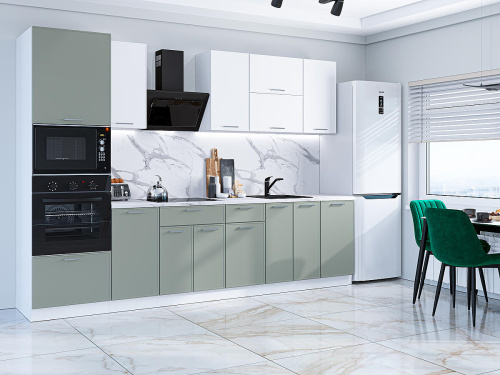 Кухонный гарнитур Квадро-01 300х60х214 Белый/Аквамарин фото в интернет-магазине BestWood