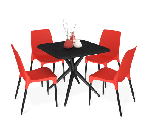 Обеденная группа 83х83х75 Черный/Красный фото в интернет-магазине BestWood