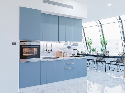 Кухонный гарнитур Фьюжн-03  260х60х234/Silky Blue фото в интернет-магазине BestWood