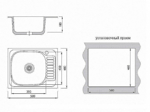 Мойка врезная (правая) 1Ч1К 58х48х18 /Глянец фото в интернет-магазине BestWood