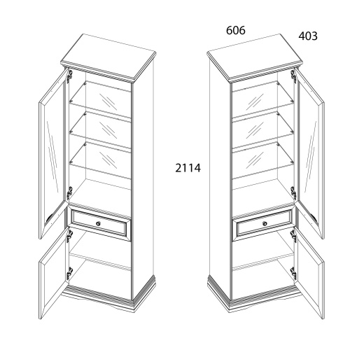 Шкаф с витриной 1V1D1S 60,6х40,3х211,4/Серый фото в интернет-магазине BestWood