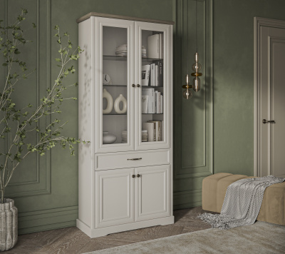 Шкаф с витриной 2V2D1S 93,8х39,3х210,9 Персидский жемчуг/Каньон фото в интернет-магазине BestWood