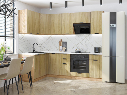 Кухонный гарнитур Евро Лайн-05  140/240х60х214/Дуб песочный фото в интернет-магазине BestWood