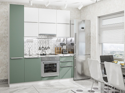 Кухонный гарнитур Фьюжн-06  200х60х234/Silky White/Silky Mint фото в интернет-магазине BestWood