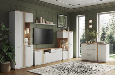 Шкаф с витриной 1V2D1S P 86,2х40,2х147 Белый/Дуб Наварра фото в интернет-магазине BestWood