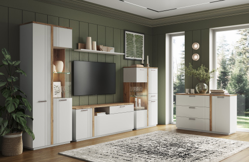 Шкаф с витриной 1V1D L 81,8х40,2х210 Белый/Дуб Наварра фото в интернет-магазине BestWood