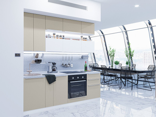 Кухонный гарнитур Фьюжн-01  230х60х234/Silky Grey/Silky White фото в интернет-магазине BestWood