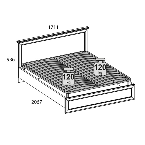 Кровать 160 без ПМ 171,1х207,9х93,6/Вудлайн кремовый фото в интернет-магазине BestWood