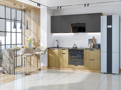 Кухонный гарнитур Евро Лайн-02  200х60х214/Антрацит/Дуб песочный фото в интернет-магазине BestWood