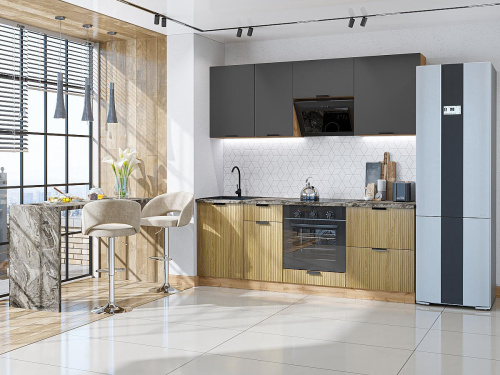 Кухонный гарнитур Евро Лайн-02  200х60х214/Антрацит/Дуб песочный фото в интернет-магазине BestWood