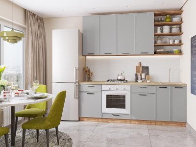 Кухонный гарнитур Фрейм-02  220х60х234/Grey Silk фото в интернет-магазине BestWood