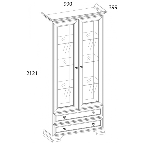 Шкаф с витриной 2V2S 99х39,9х212,1/Белый фото в интернет-магазине BestWood