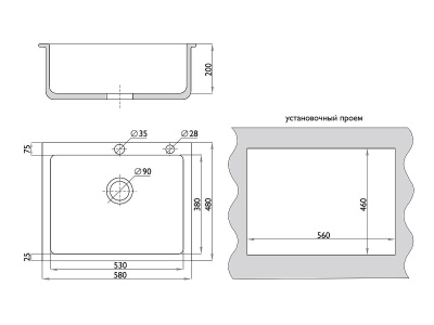 Мойка врезная 1Ч 58х48х20 /Сатин фото в интернет-магазине BestWood