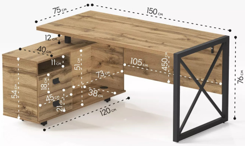 Стол письменный 150х120х76 /Дуб вотан фото в интернет-магазине BestWood