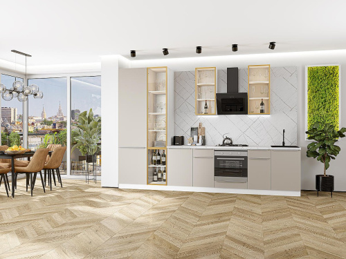 Кухонный гарнитур Фьюжн-08  340х60х234/Cream Silk фото в интернет-магазине BestWood