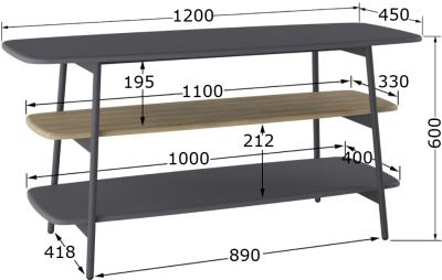 Тумба под ТВ 120х45х60/ Графит/Дуб Сонома фото в интернет-магазине BestWood