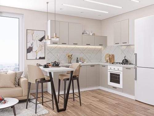 Кухонный гарнитур Фрейм-03  220/200х60х214/Cream Silk фото в интернет-магазине BestWood