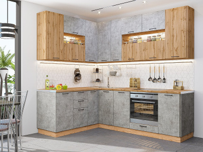 Кухонный гарнитур Флэт-02  170/240х60х234/Wotan Oak 2S/Temple Stone 2S фото в интернет-магазине BestWood
