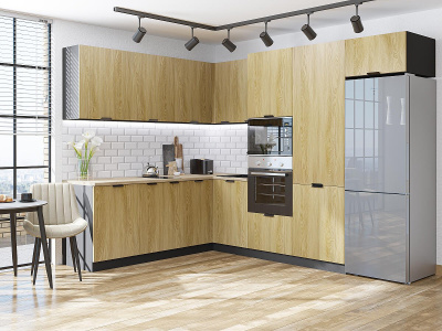 Кухонный гарнитур Евро Лайн-03  215/280х60х214/Дуб песочный фото в интернет-магазине BestWood