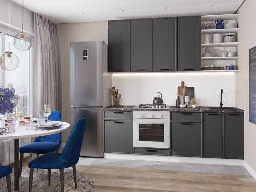 Кухонный гарнитур Фрейм-02  220х60х234/Stormy Silk фото в интернет-магазине BestWood