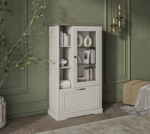 Шкаф с витриной 1V1D3N 81,6х39,3х145,4 Персидский жемчуг/Каньон фото в интернет-магазине BestWood