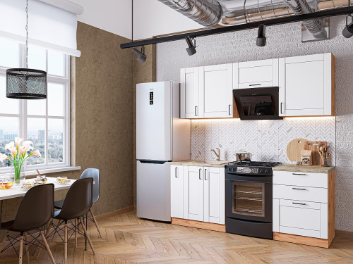 Кухонный гарнтитур Лофт-05  200х60х214/White Silk фото в интернет-магазине BestWood