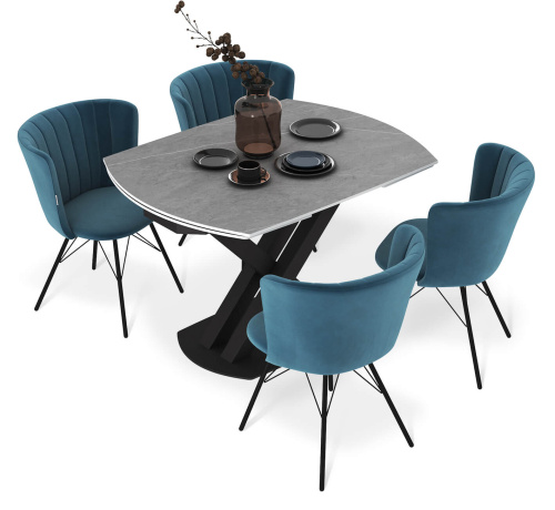 Обеденная группа Серый светлый,черный,тихий океан,черный муар,190х180х86см. фото в интернет-магазине BestWood