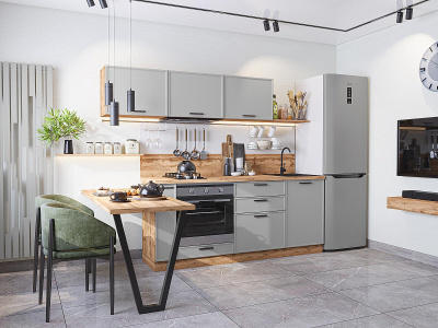 Кухонный гарнитур Фрейм-01  230х60х178,2/Grey Silk фото в интернет-магазине BestWood