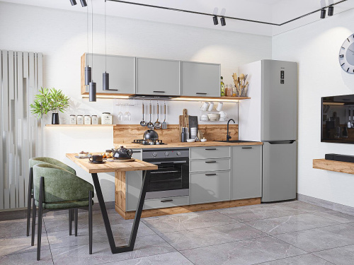 Кухонный гарнитур Фрейм-01  230х60х178,2/Grey Silk фото в интернет-магазине BestWood