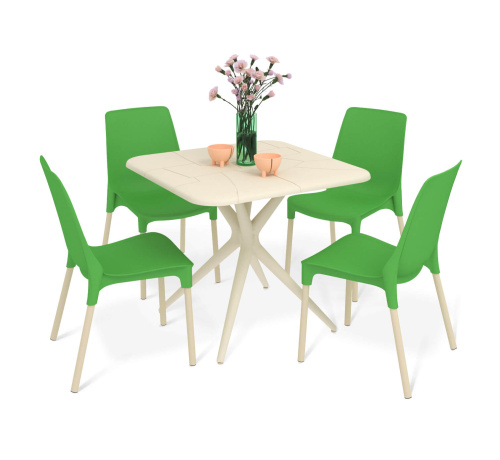 Обеденная группа 83х83х75 Бежевый/Зеленый/Ваниль фото в интернет-магазине BestWood