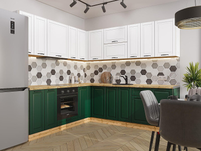 Кухонный гарнитур Дублин-02 220/240х60х214 Special White/Special Green фото в интернет-магазине BestWood