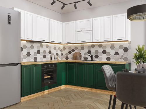 Кухонный гарнитур Дублин-02 220/240х60х214 Special White/Special Green фото в интернет-магазине BestWood