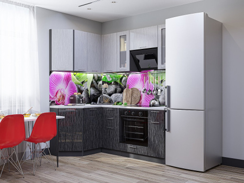 Кухонный гарнитур Валерия-М-04  130/200х60х214/Серый металлик дождь светлый/Черный металлик дождь фото в интернет-магазине BestWood