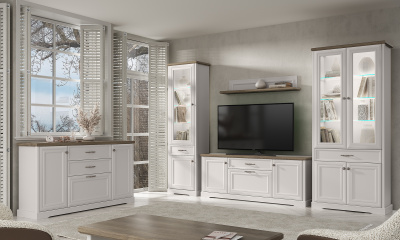 Шкаф с витриной 2V2D1S 93,8х39,3х210,9 Персидский жемчуг/Каньон фото в интернет-магазине BestWood