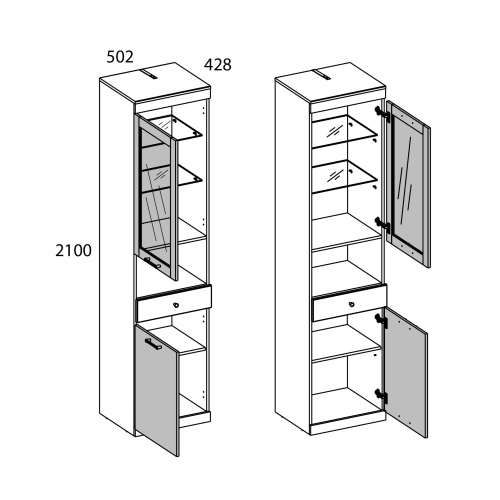 Шкаф с витриной 1V1D1SN 50,2х42,8х210 Дуб монастырский/Черный фото в интернет-магазине BestWood