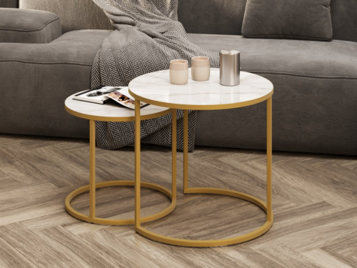 Стол журнальный Белый мрамор,золото,50х50х46,5см. фото в интернет-магазине BestWood