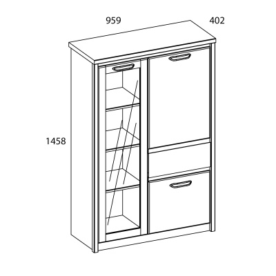 Шкаф с витриной 1V2D1S-1 95,9х40,2х145,8 /Каштан найроби/Оникс фото в интернет-магазине BestWood