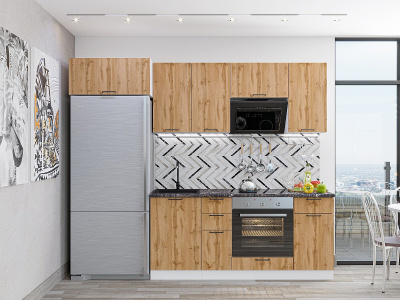 Кухонный гарнитур Флэт-01  260х60х214/Wotan Oak 2S фото в интернет-магазине BestWood